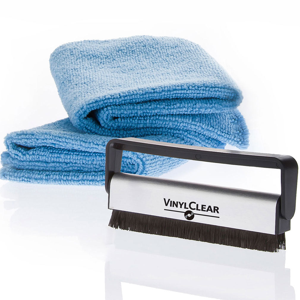 vinyl record carbon fibre brush - record lp cleaner with 2 large supersoft microfibre cloths.